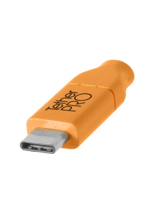TetherPro USB-C to 2.0 Mini-B 5-Pin, 15' (4.6m), High-Visibility Orange